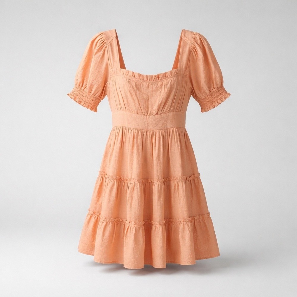 NWT MINE Anthropologie Mini Dress Women Large Apricot Puff Sleeve - Picture 3 of 5